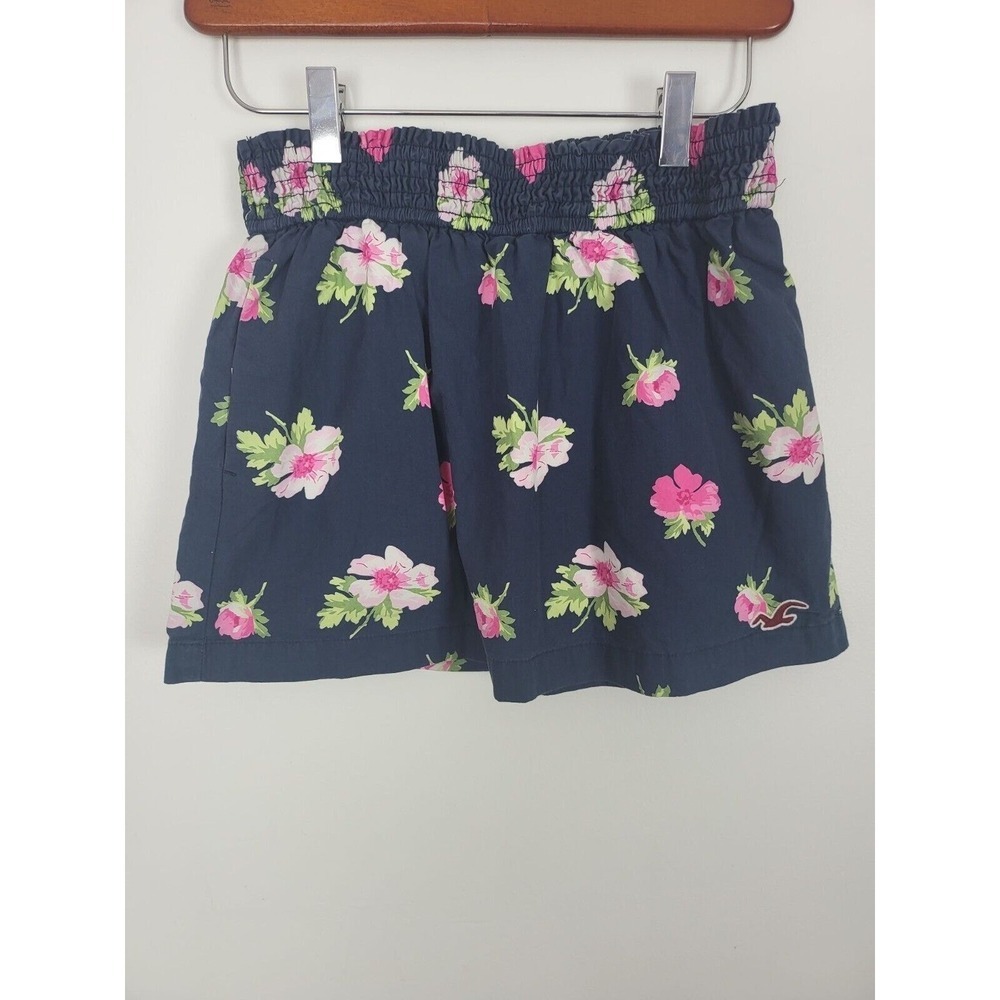 Hollister Paper Bag Waist Mini Skirt Medium Womens Blue Pink Floral Pockets